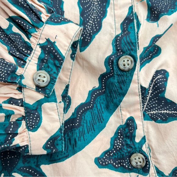 Ulla Johnson Melati Green and Black Print on a Pink Background-Lantern Sleeves-8 - Picture 12 of 16